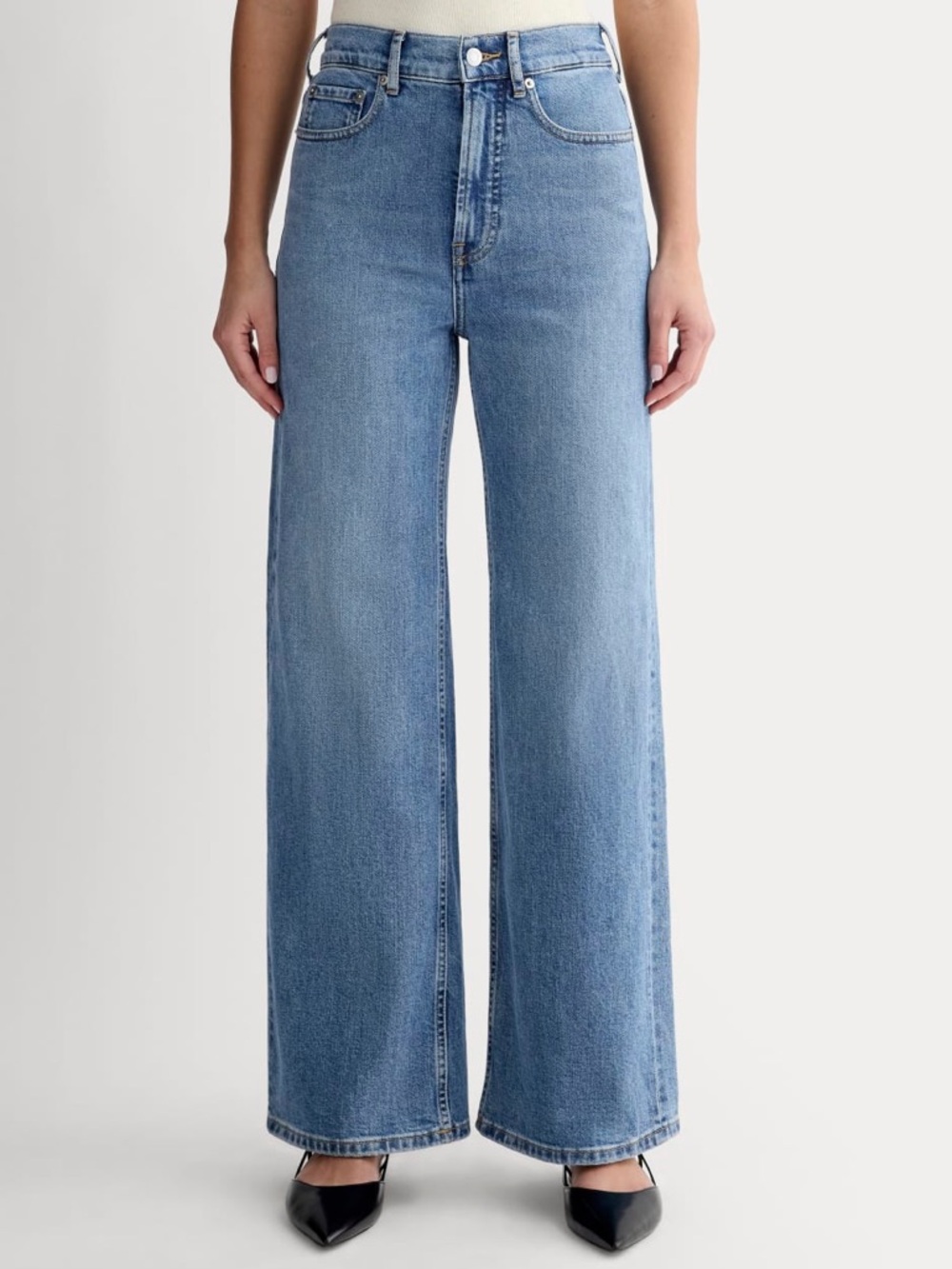 Everlane Way High Sailor Jeans, Vintage Blue, 27R, High Rise Wide Leg Denim EUC